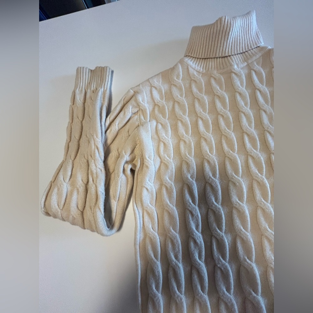 Coofandy Cream Cable Knit Sweater, T-Neck, Sz M - Picture 2 of 11